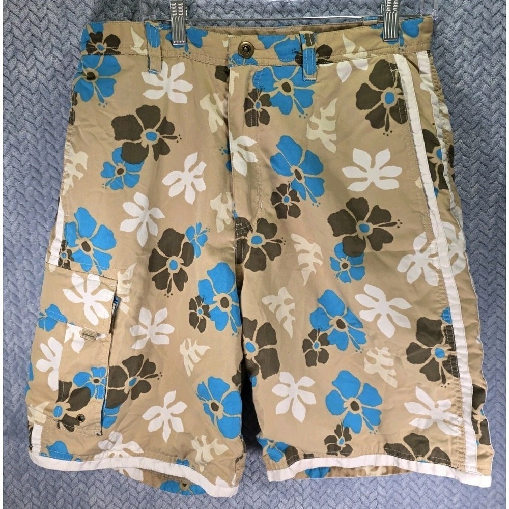 Urban Pipeline Reversible Board Shorts Mens 33" Medium Zip‎ Cargo  Brown Floral
